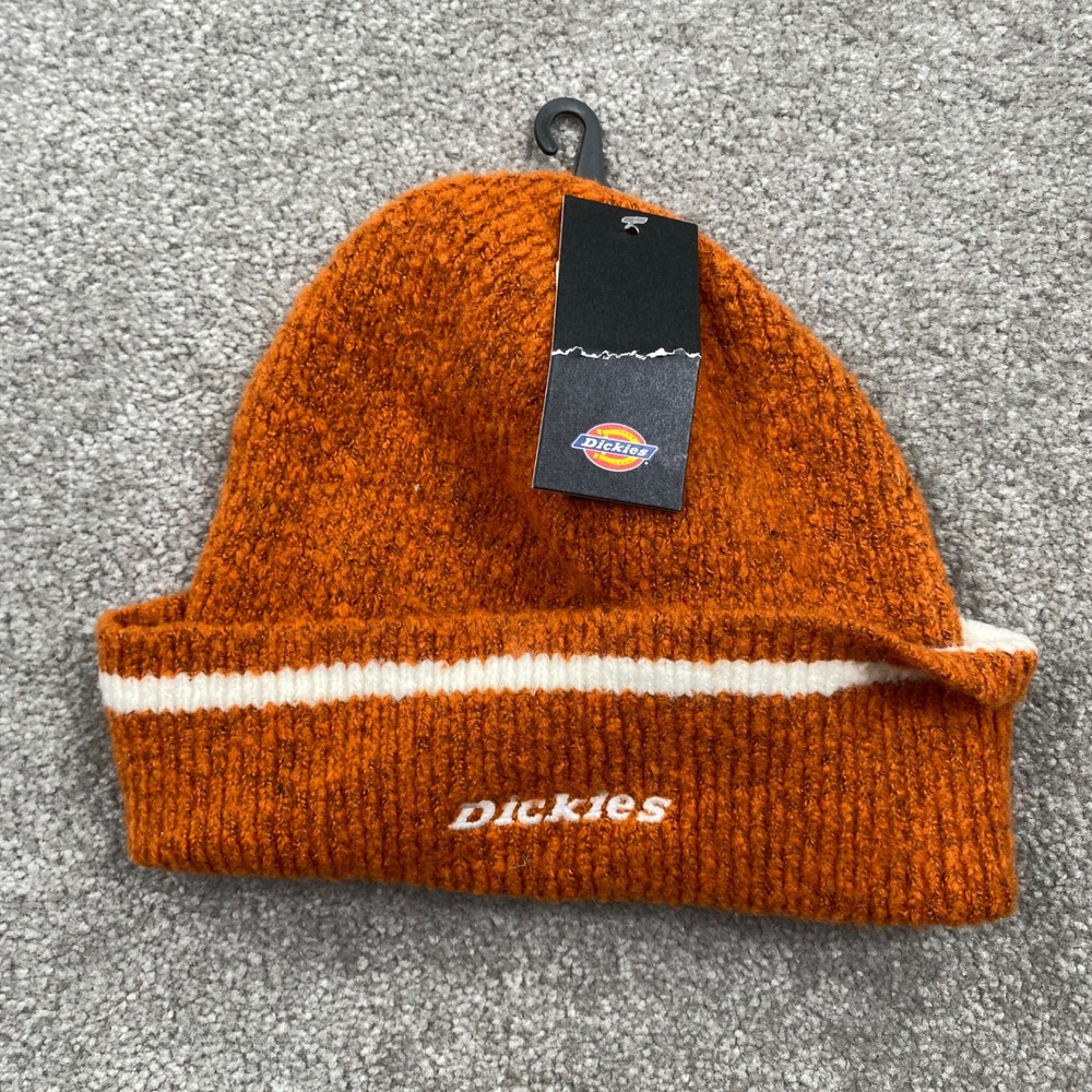 Dickies Beanie Hat Unisex One Size Orange Striped Boucle Knit WHG60DIE